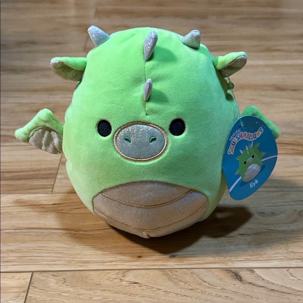Squishmallows 7in Eyk Lime Green Dragon with Metallic Silver Accents